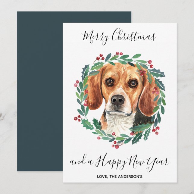 Tarjeta Festiva Beagle Dog Elegant Merry Christmas (Anverso / Reverso)