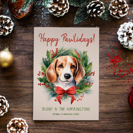 Tarjeta Festiva Beagle Dog Navidades Happy Pawlidays Howlidays