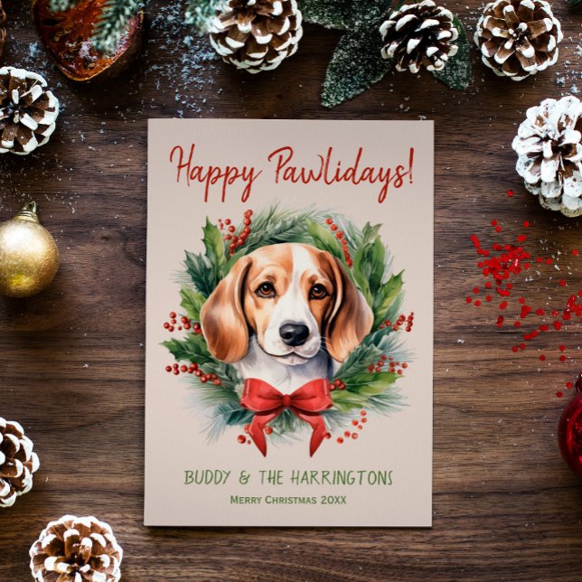 Tarjeta Festiva Beagle Dog Navidades Happy Pawlidays Howlidays (Subido por el creador)