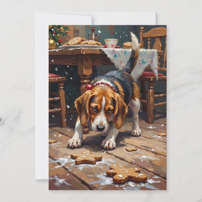 Tarjeta Festiva Beagle Dog Tracking Gingerbread Christmas Fun Art (Anverso)