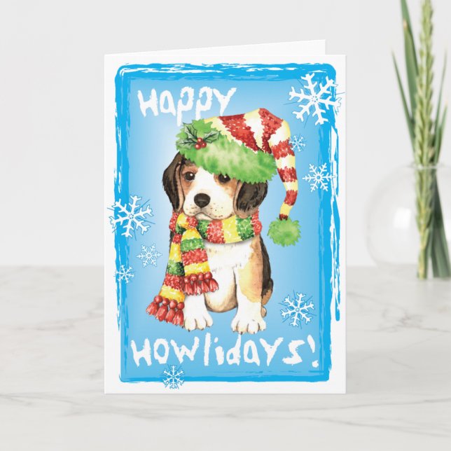 Tarjeta Festiva Beagle feliz de Howliday (Anverso)
