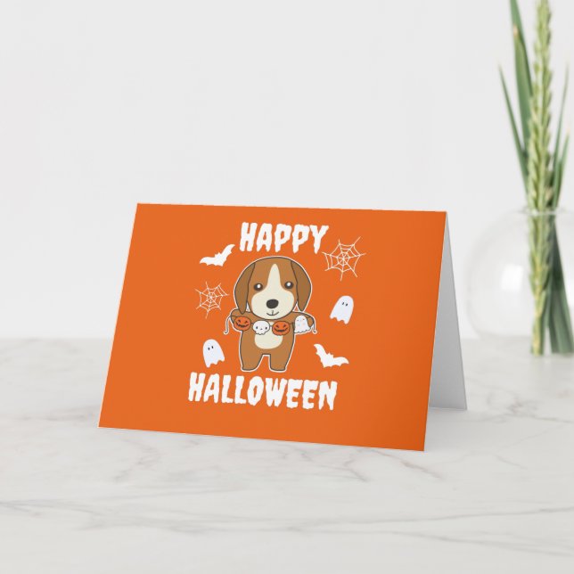 Tarjeta Festiva Beagle Happy Halloween Dog Costume (Anverso)