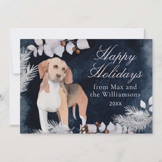 Tarjeta Festiva Beagle Happy Holidays Personalizado acuarela (Anverso)