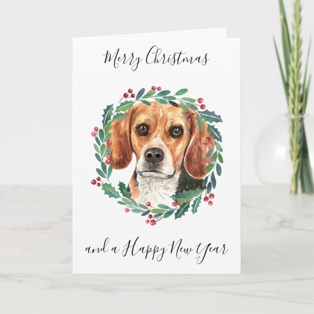 Tarjeta Festiva Beagle Merry Christmas Trendy Dog (Anverso)