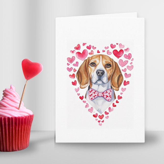 Tarjeta Festiva Beagle Mom Día de San Valentín Dog Love Heart Pink (Beagle heart Valentines day watercolor folded card for cute dog mom parent or couple in love gift )