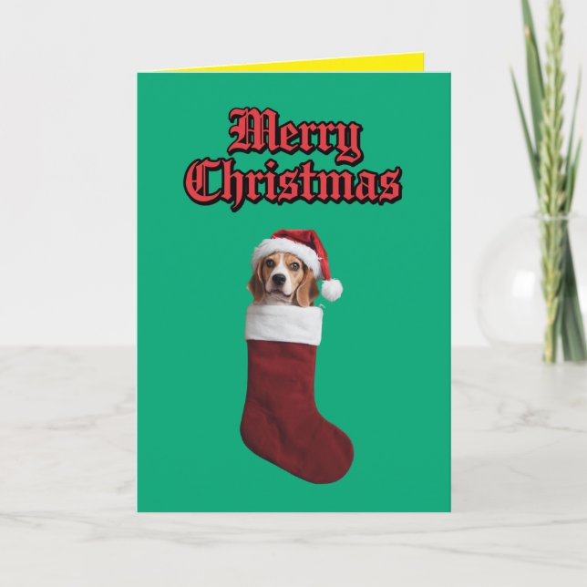 Tarjeta Festiva Beagle Navidades Stocking (Anverso)