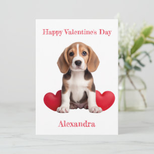 Tarjeta Festiva Beagle personalizado con 2 Hearts Valentine
