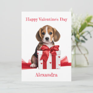 Tarjeta Festiva Beagle personalizado en caja con Bow Valentine