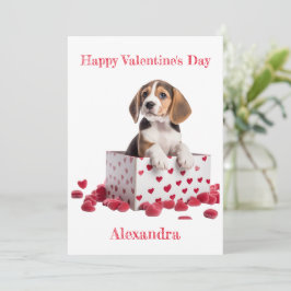 Tarjeta Festiva Beagle personalizado en caja con corazón Valentine