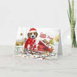 Tarjeta Festiva Beagle Santa y regalos de los amigos