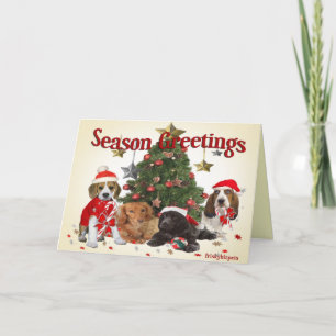 Tarjeta Festiva Beagle Santa y regalos de los amigos