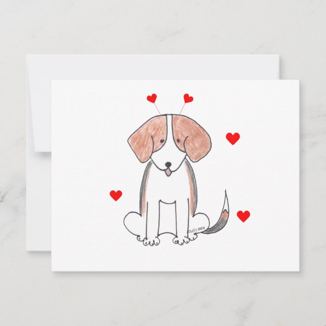Tarjeta Festiva Beagle Valentine Ears (Anverso)