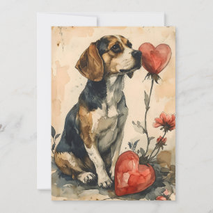 Tarjeta Festiva Beagle Vintage Día de San Valentín 