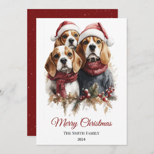 Tarjeta Festiva Beagle Watercolor Navidades Minimal