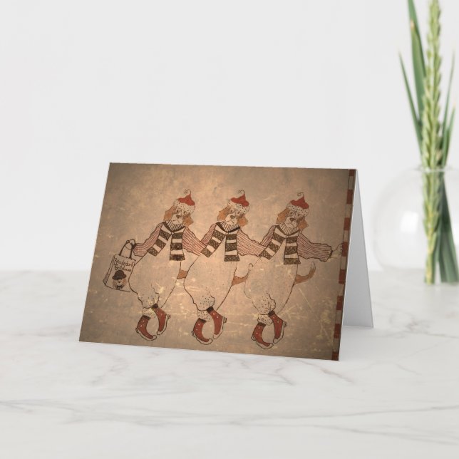 Tarjeta Festiva Beagles de Santa del vintage (Anverso)