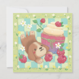 Tarjeta Festiva Beagle's Picnic Day with Raspberry Cupcake