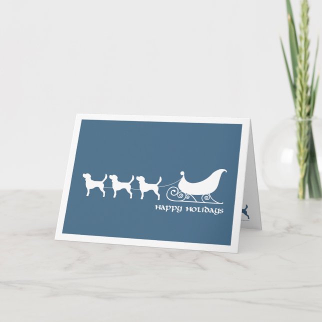 Tarjeta Festiva Beagles que tiran del trineo de Santa (Anverso)