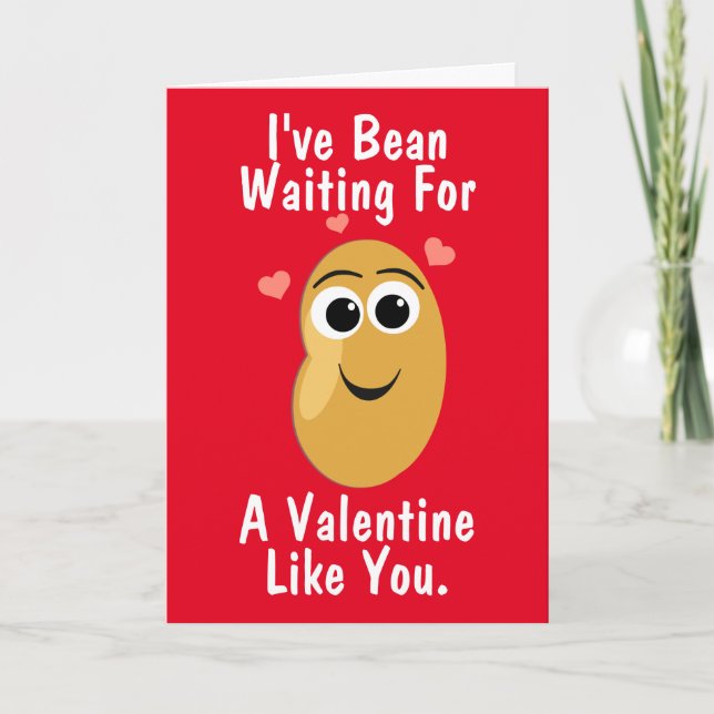 Tarjeta Festiva Bean Esperando A Su El día de San Valentín (Anverso)