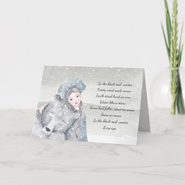 Tarjeta Festiva Bear Snow Princess Bleak Midwinter Lyrics (Anverso)