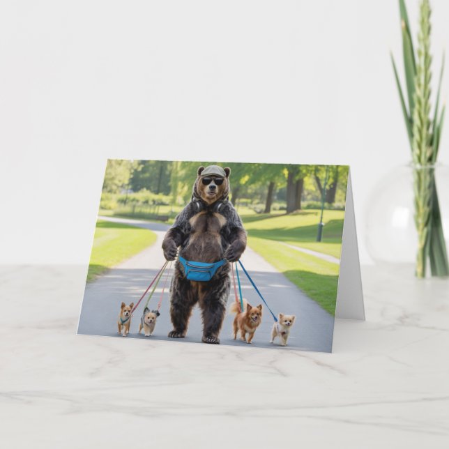 Tarjeta Festiva Bear Walkin' the Dog Card (Anverso)