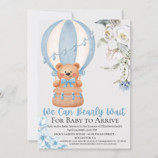 Tarjeta Festiva Bearly Wait Hot Air Ballon Baby Shower Invitation
