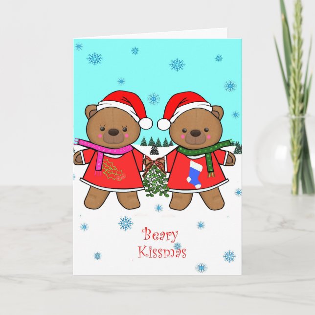Tarjeta Festiva Beary Kissmas Card (Anverso)