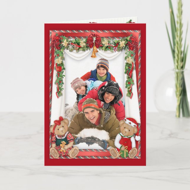 Tarjeta Festiva Beary Merry, foto navideña doblada (Anverso)