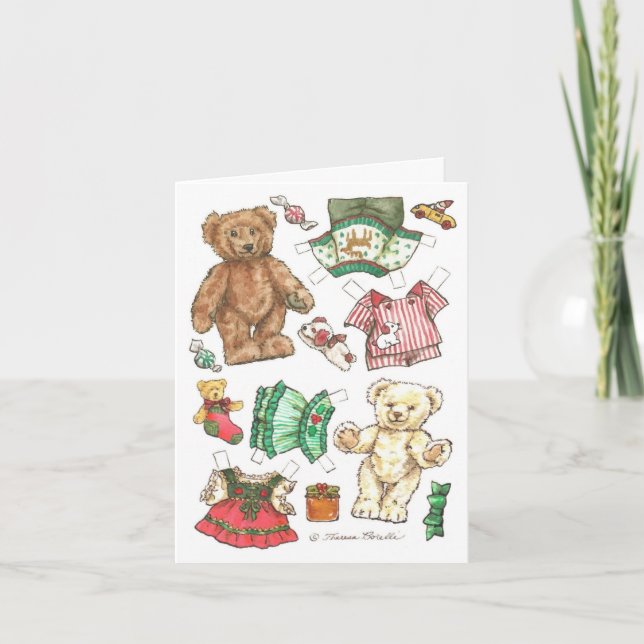 Tarjeta Festiva Beary Merry Teddy Bear Paper Doll Navidades Tarjet (Anverso)