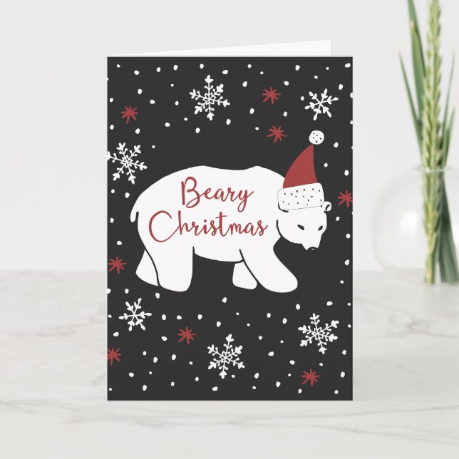 Tarjeta Festiva Beary Navidades Santa Hat Polar Bear (Anverso)