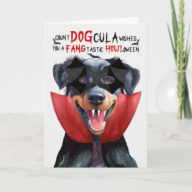 Tarjeta Festiva Beauceron Dog Funny Count DOGcula Halloween (Anverso)