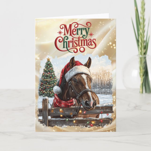 Tarjeta Festiva Beautiful Bay Horse with Red Ribbon (Anverso)