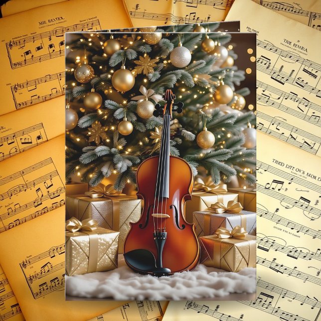 Tarjeta Festiva Beautiful Christmas Tree and Violin Festive Poem (Subido por el creador)