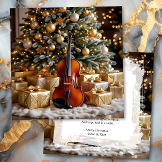 Tarjeta Festiva Beautiful Christmas Tree and Violin Festive Poem