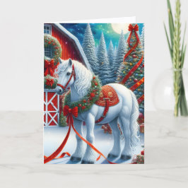 Tarjeta Festiva Beautiful Equestrian White Horse Christmas