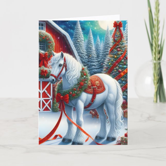 Tarjeta Festiva Beautiful Equestrian White Horse Christmas (Anverso)