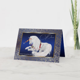 Tarjeta Festiva Beautiful Fantasy Christmas Unicorn Peace