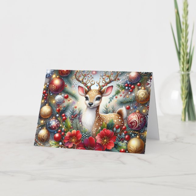 Tarjeta Festiva Beautiful Fawn Christmas Holiday Card (Anverso)