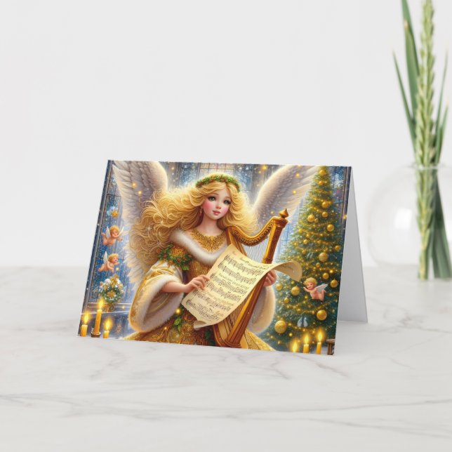 Tarjeta Festiva Beautiful Golden Angel Christmas (Anverso)