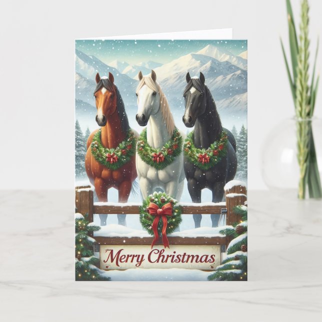 Tarjeta Festiva Beautiful Horses Christmas (Anverso)