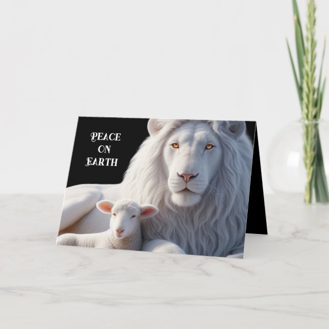 Tarjeta Festiva Beautiful Lion and Lamb Christmas Card (Anverso)