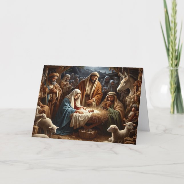Tarjeta Festiva Beautiful Nativity Scene Holiday Christmas (Anverso)