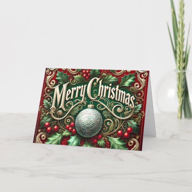 Tarjeta Festiva Beautiful Ornate Merry Christmas (Anverso)