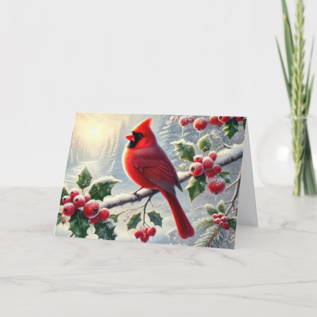 Tarjeta Festiva Beautiful Red Christmas Cardinal (Anverso)