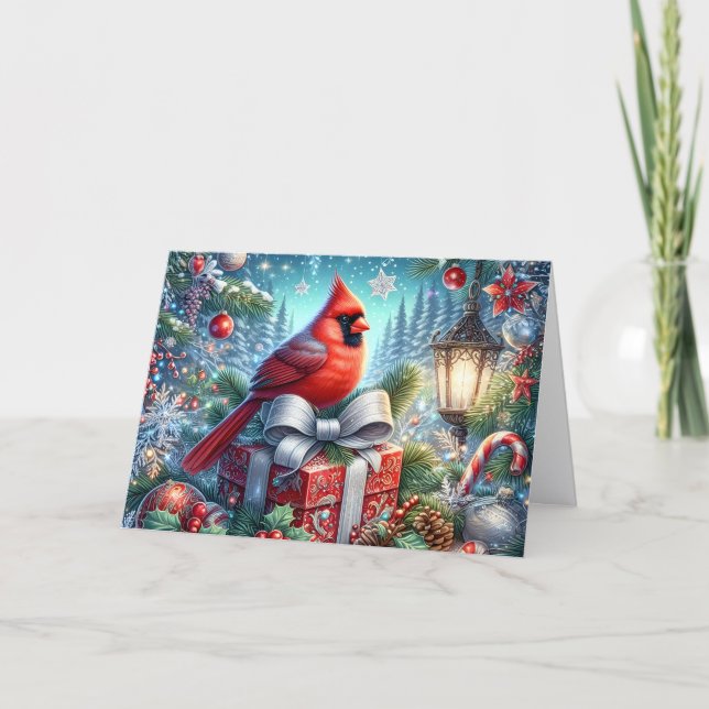 Tarjeta Festiva Beautiful Red Winter Cardinal Christmas (Anverso)