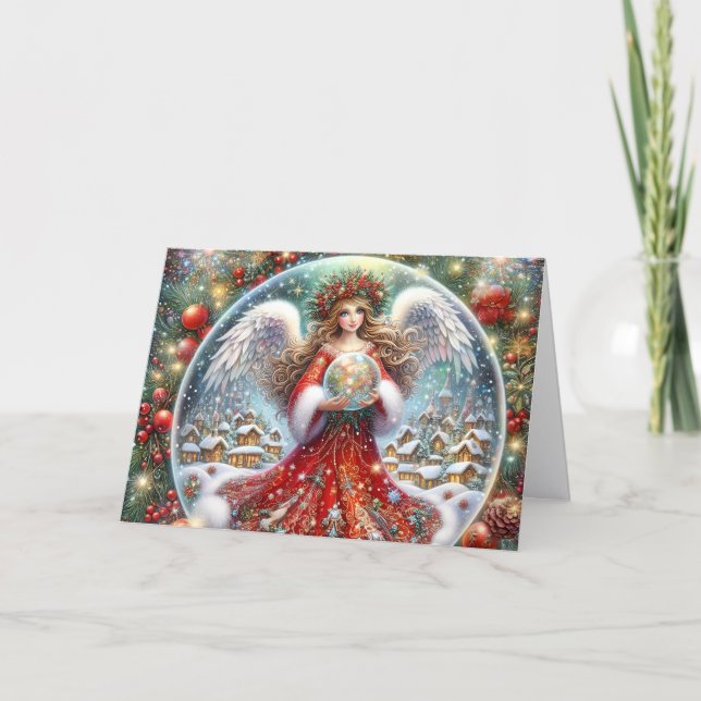 Tarjeta Festiva Beautiful Snowy Angel Christmas (Anverso)