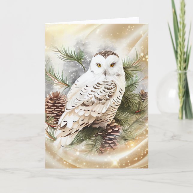 Tarjeta Festiva Beautiful Snowy Owl Christmas (Anverso)