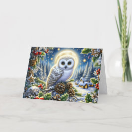 Tarjeta Festiva Beautiful Snowy Own in Moonlight Christmas