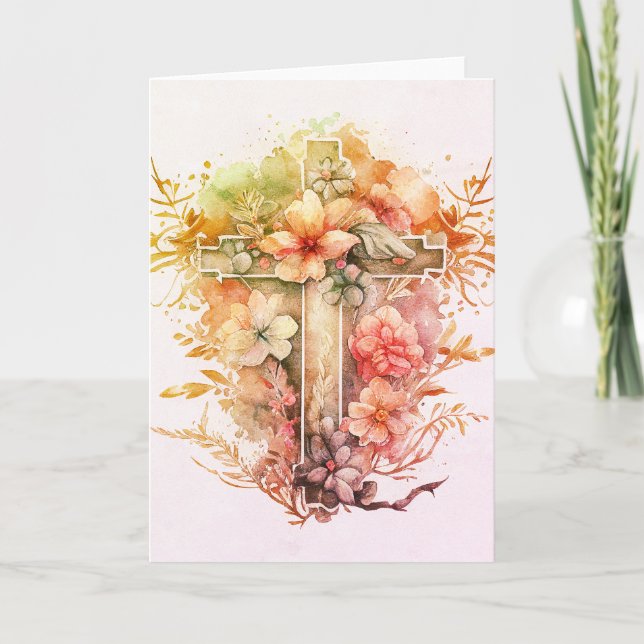 Tarjeta Festiva Beautiful Watercolor Christian Cross Holiday Card (Anverso)