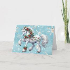Tarjeta Festiva Beautiful White Horse and Holly Christmas