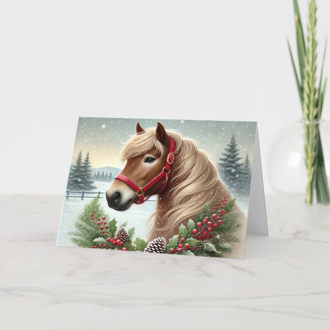 Tarjeta Festiva Beautiful Winter Horse with Wreath (Anverso)